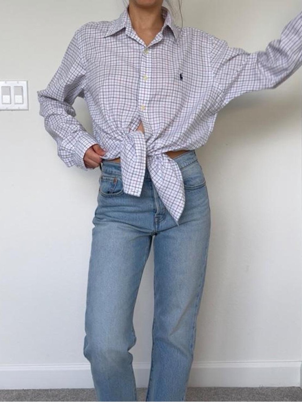 Ralph Lauren White and Blue Windowpane Button-Down Shirt